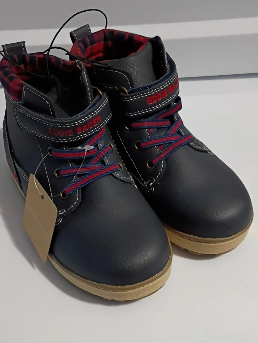 EDDIE BAUER Toddler Boys Navy and Red High-Top Sneaker Boots Size 12 NWT